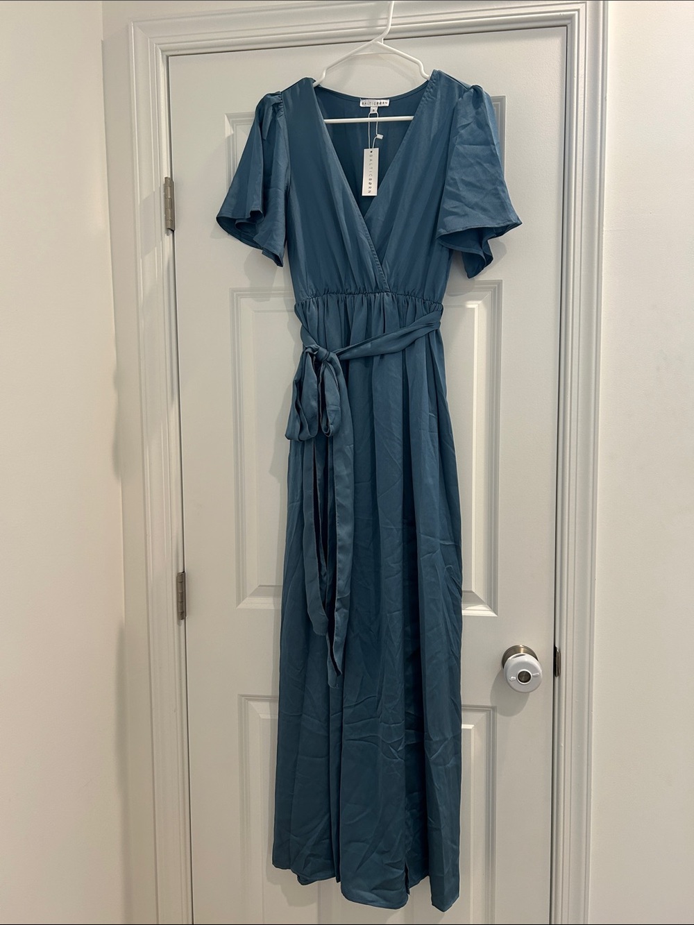 Baltic Born- Steel-Blue Maxi Dress with tie front